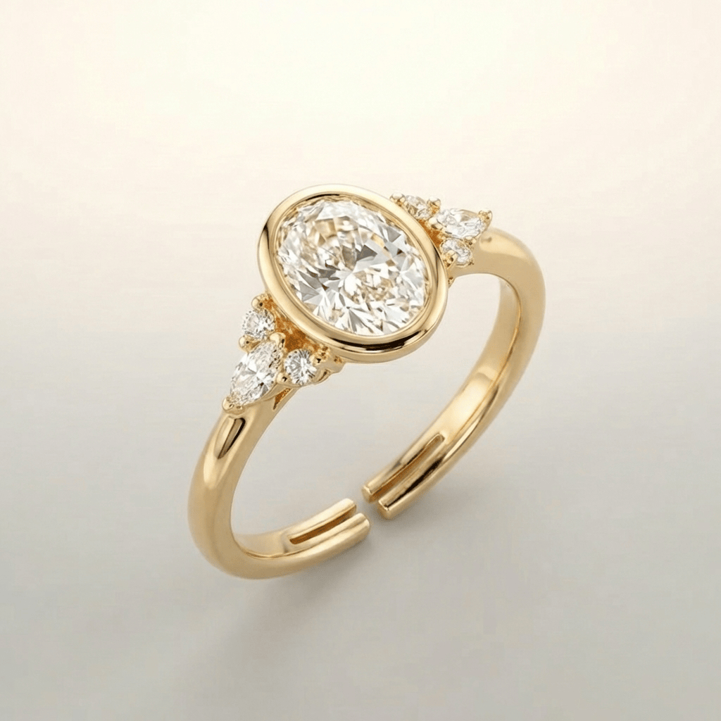 ANELLO TRIO A PERA IN ZIRCONIA OVALE D'ORO - (REGOLABILE)