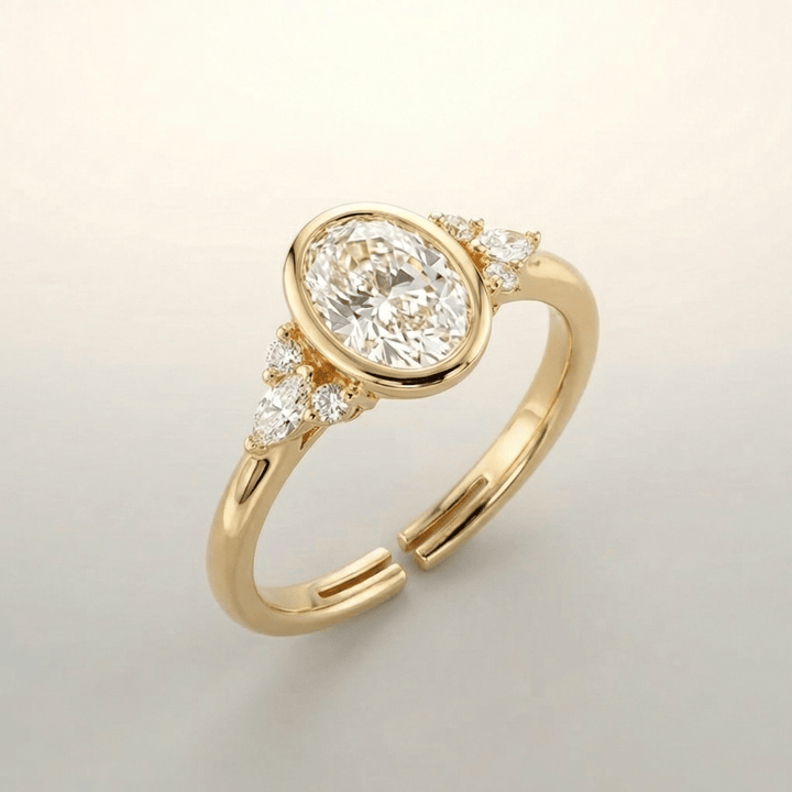 ANELLO TRIO A PERA IN ZIRCONIA OVALE D'ORO - (REGOLABILE)