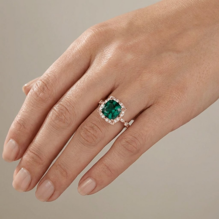 ANELLO HALO color oro ROSA EMERALD