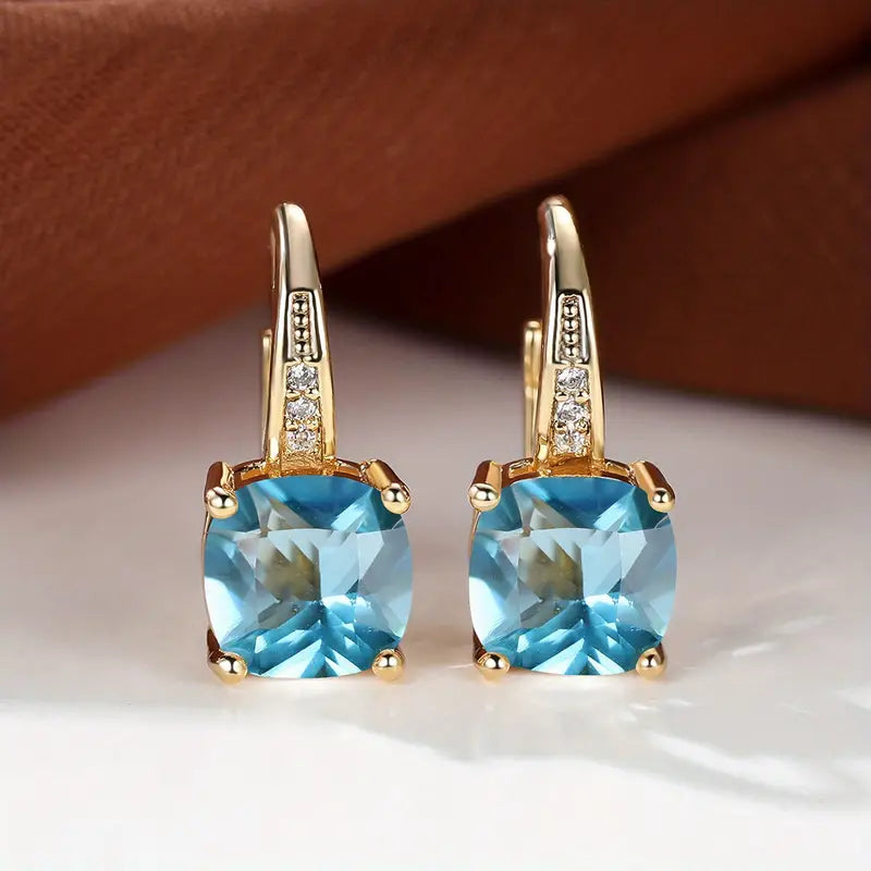 Orecchini a Cerchio color oro Pietra Blu Mistico