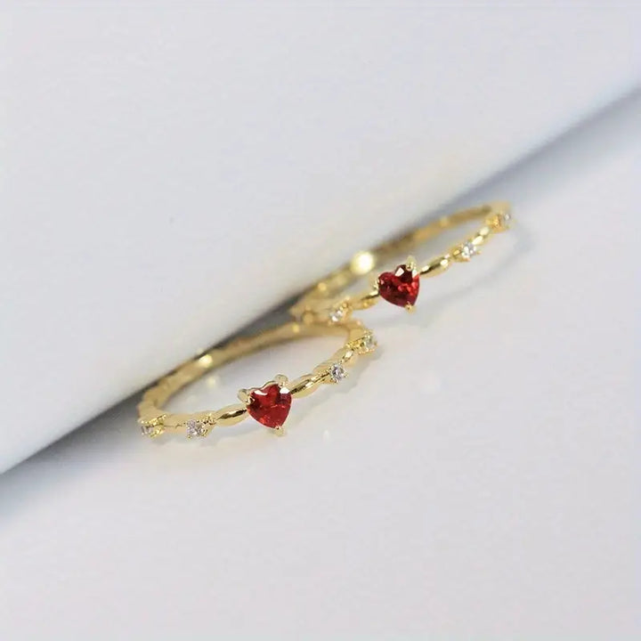 Anello Cuore Pietra Rossa Oro