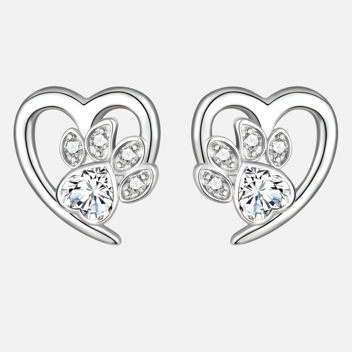 Orecchini a forma di zampa e cuore con Zirconia