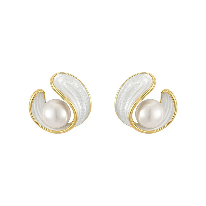Orecchini di Opale Bianco di Lusso con Perle color oro