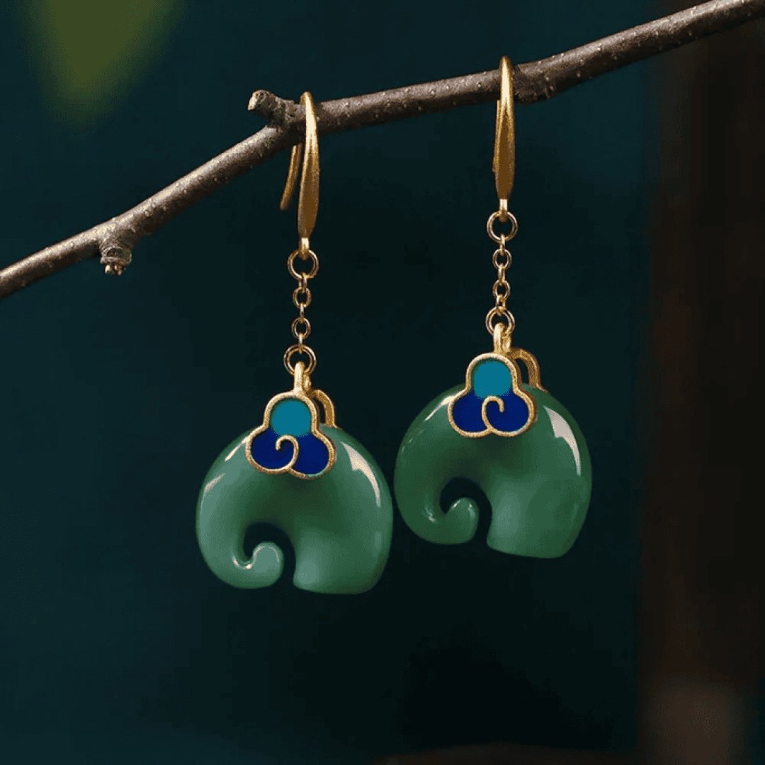 Orecchini Retro Elefante Verde