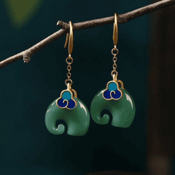 Orecchini Retro Elefante Verde
