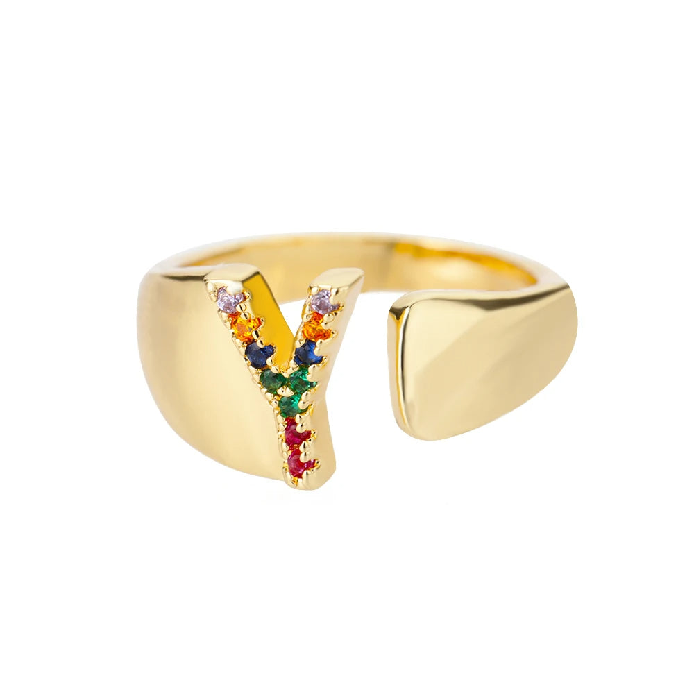 Anello color oro con Lettera Personalizzata (Regolabile)