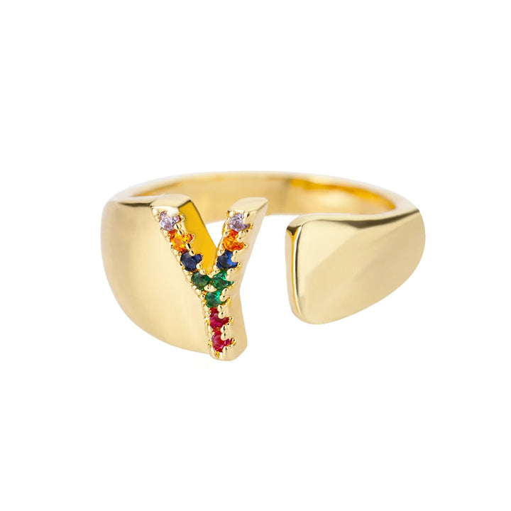 Anello color oro con Lettera Personalizzata (Regolabile)