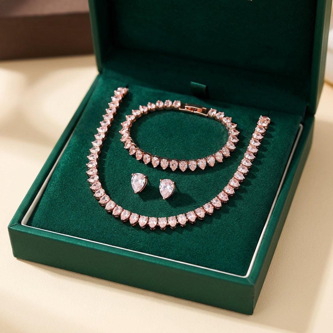 Splendido Set Completo da Sposa in Zirconia Cubica Trasparente