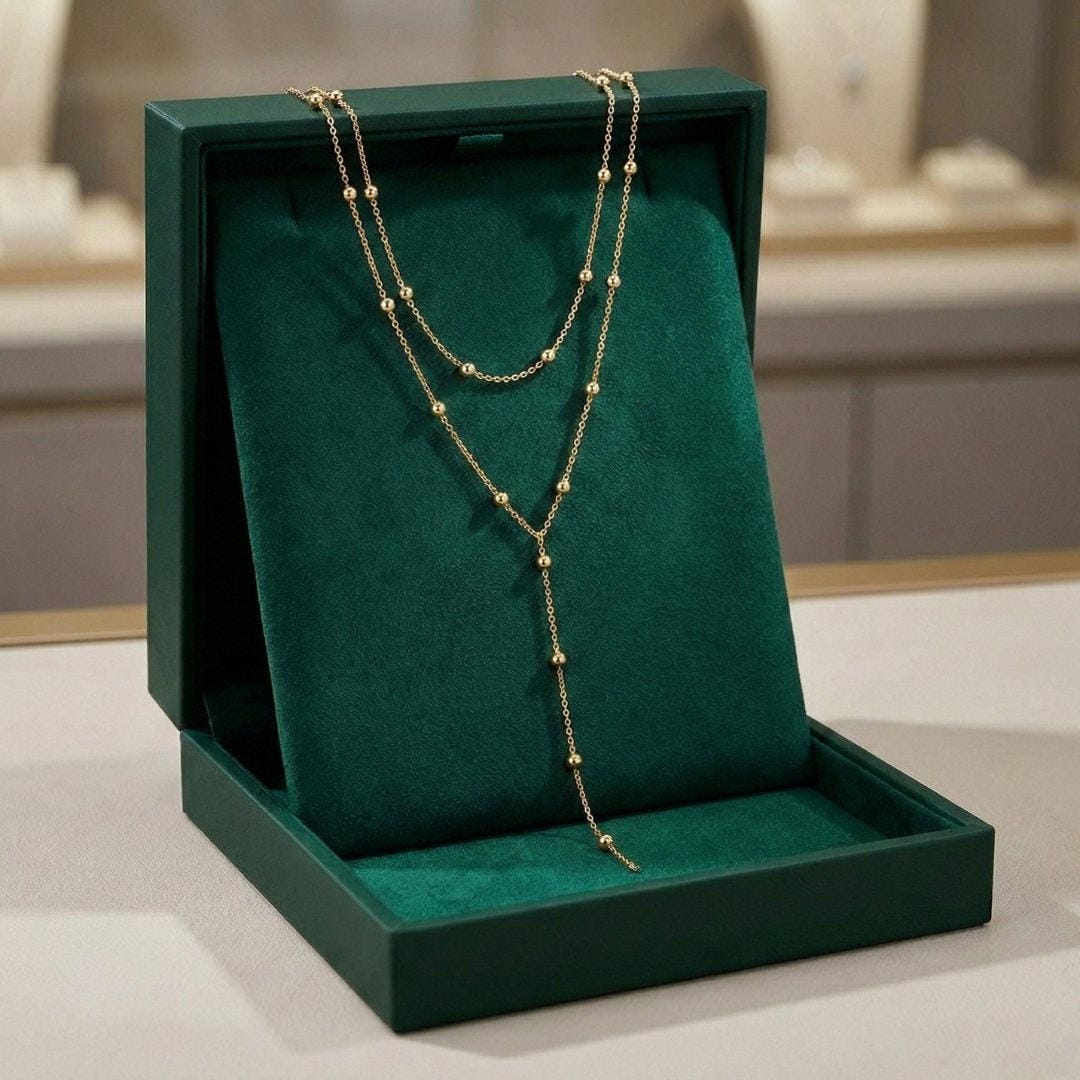 Collana con Perline a Frangia Lunga Doppio Strato color oro