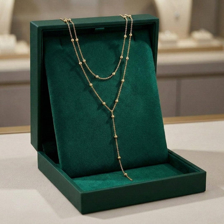 Collana con Perline a Frangia Lunga Doppio Strato color oro