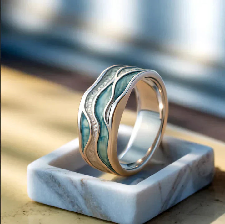 Anello Onde Argentate Turchese