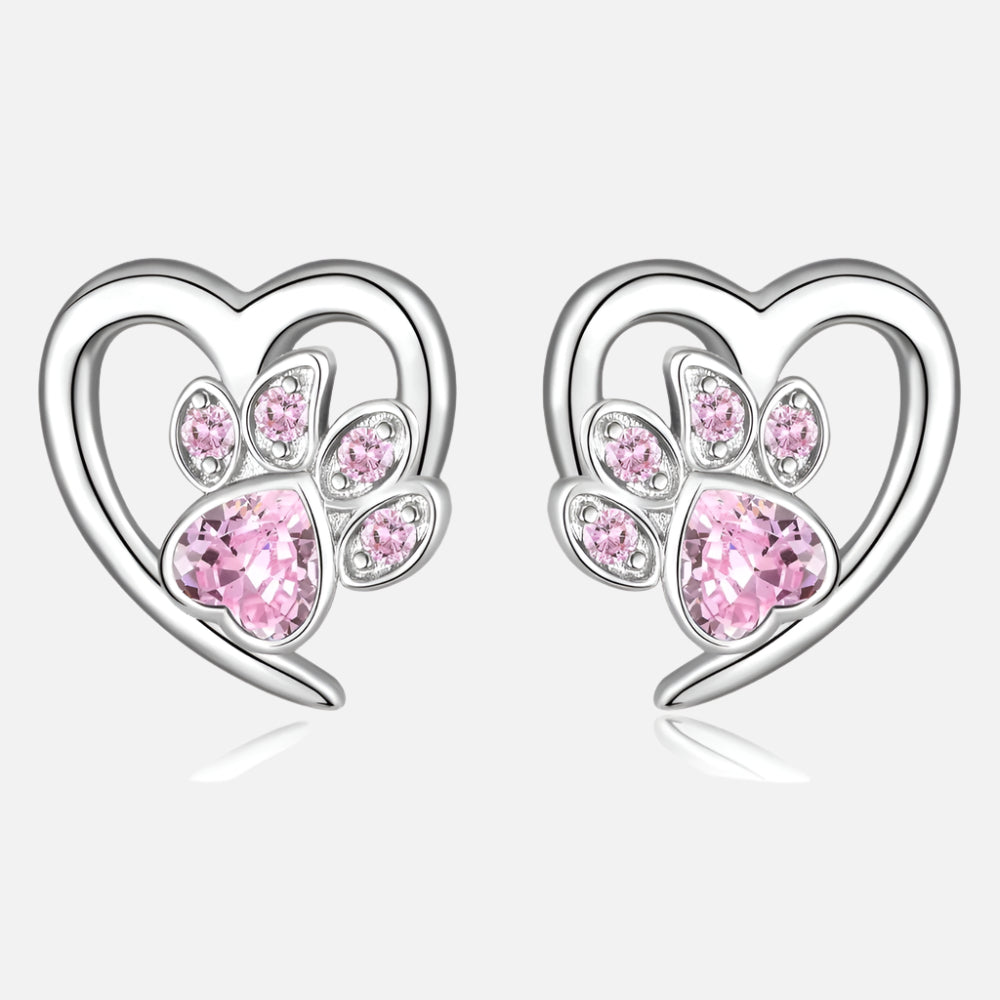 Orecchini a forma di zampa e cuore con Zirconia