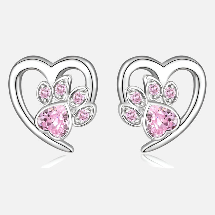Orecchini a forma di zampa e cuore con Zirconia