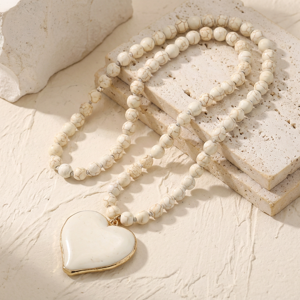 Collana di Perline con Cuore di Gemma Turchese
