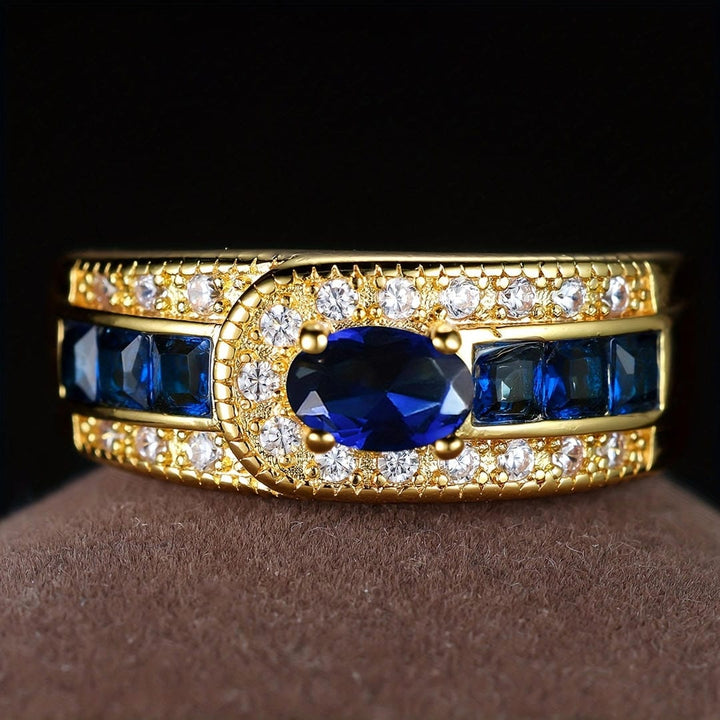 Anello Signet color oro con Pietra Blu