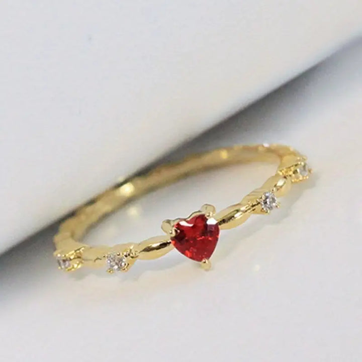 Anello Cuore Pietra Rossa Oro