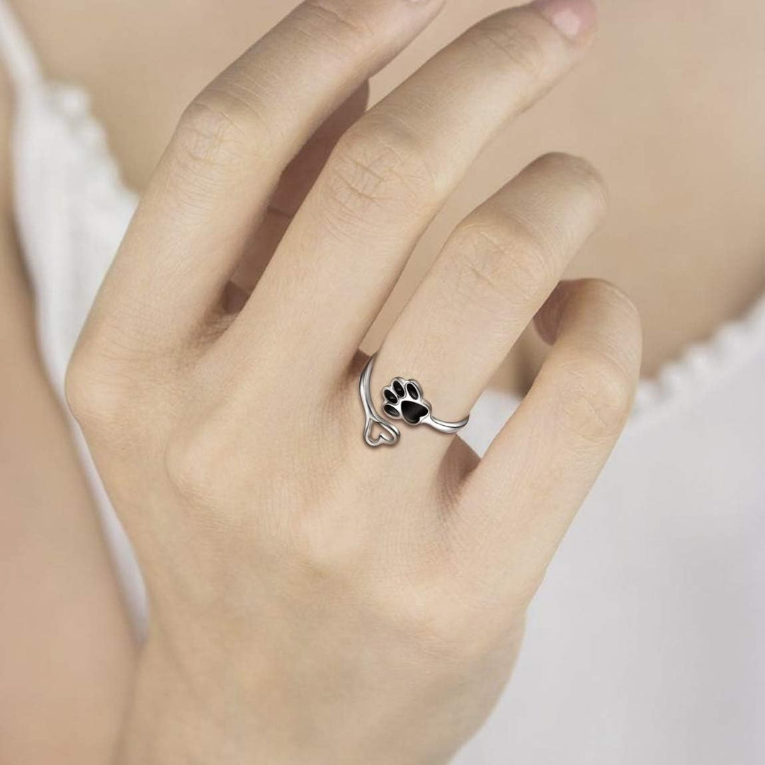 Anello Artigianale a Forma di Zampa e Cuore – Regolabile color argento