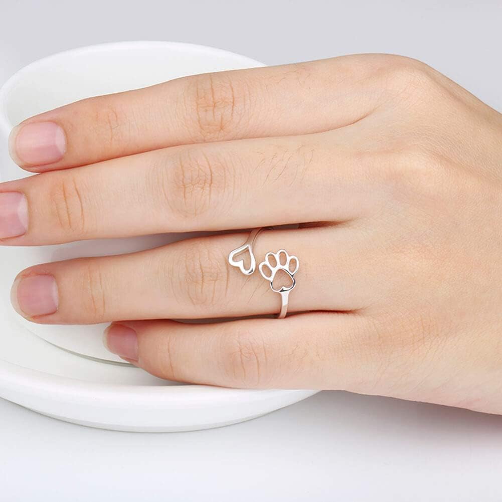 Anello Artigianale a Forma di Zampa e Cuore – Regolabile color argento