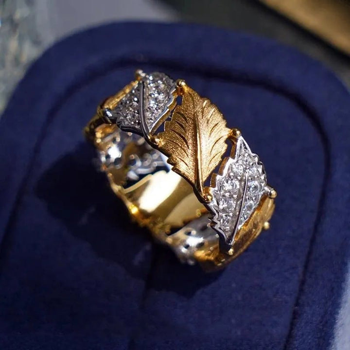 ANELLO PAVE IN FOGLIA D'ORO E ARGENTO - (REGOLABILE)