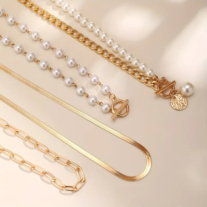 Set Collana Perla & Catena Serpente Vintage | Oro