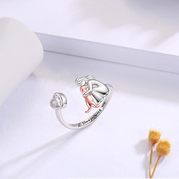 Anello Regolabile per Cani color argento – “Sempre nel Mio Cuore” con Zirconia