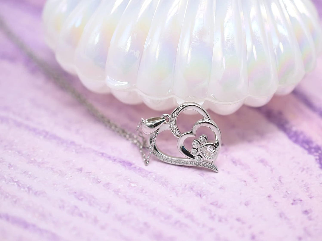 Collana color argento con Zampa e Cuore in Zirconia