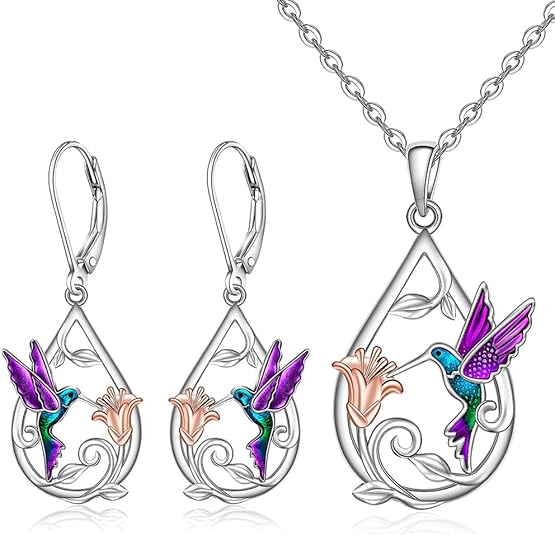 Bellissima Collana Colibrì per Donne con Orecchini Bonus