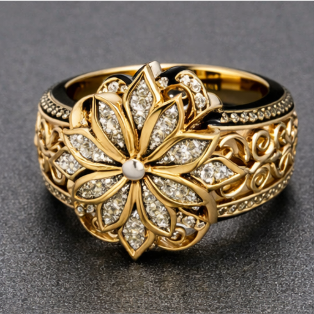 Anello Ornato color oro con Fiori