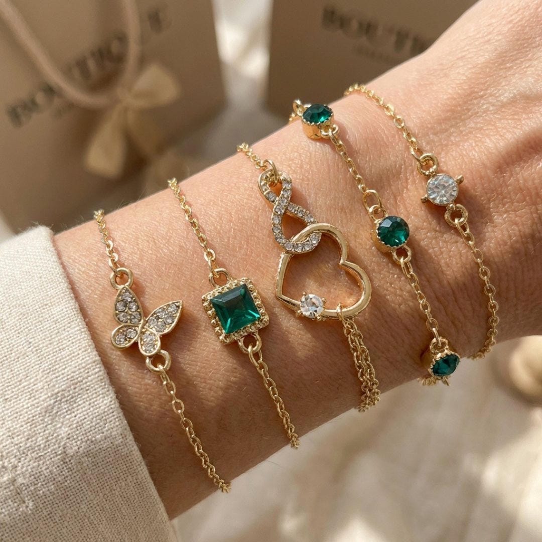 Set di Bracciali in Pietra di Cristallo Verde Hallow Heart