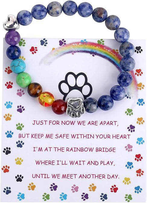 Bracciale Memoriale Ponte Arcobaleno – Regalo con 7 Perle Chakra per la Perdita di un Animale