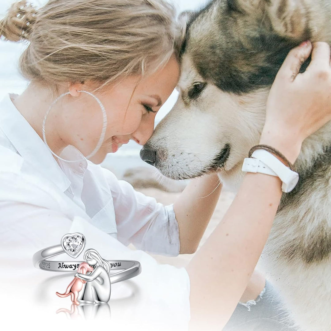 Anello Regolabile per Cani color argento – “Sempre nel Mio Cuore” con Zirconia