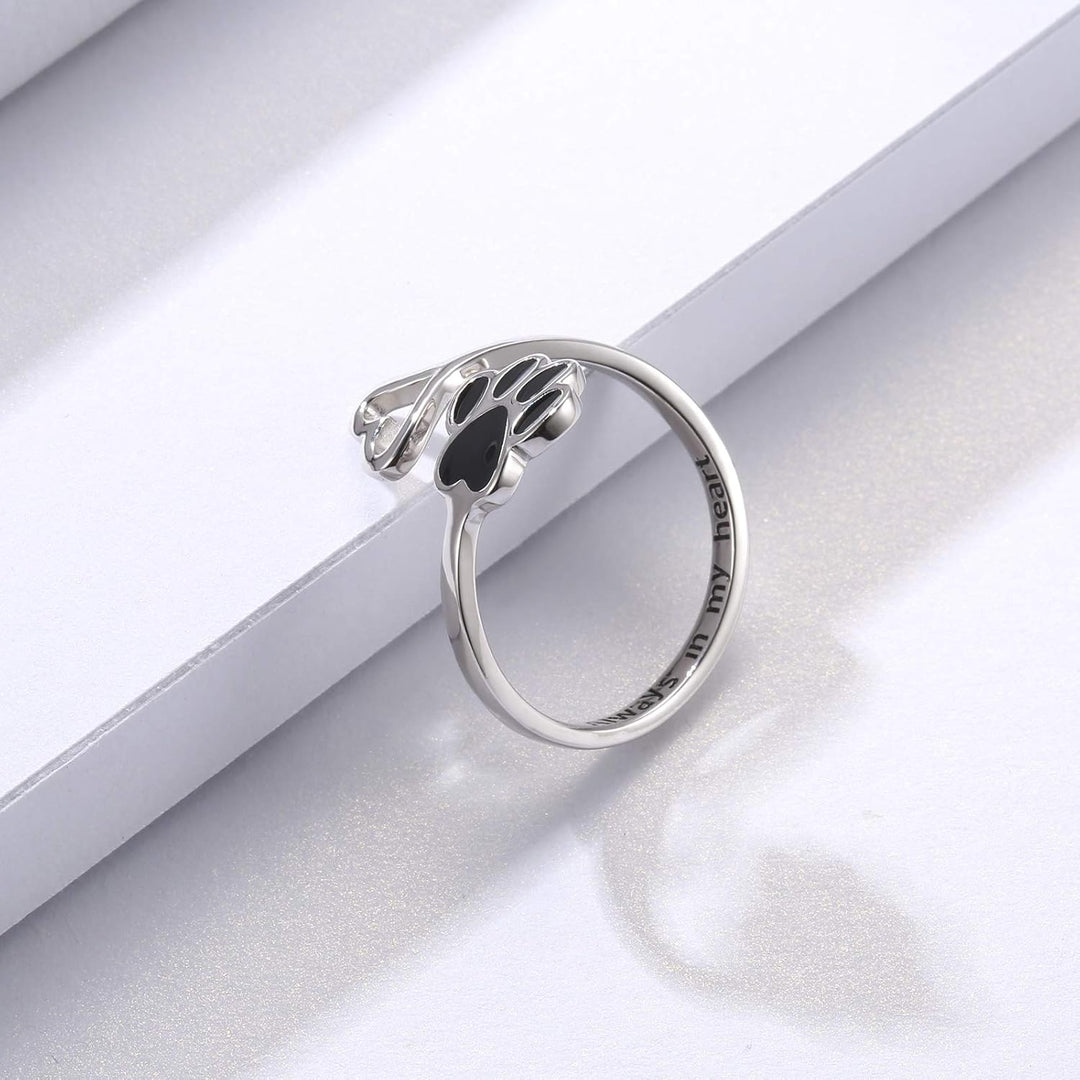 Anello Artigianale a Forma di Zampa e Cuore – Regolabile color argento