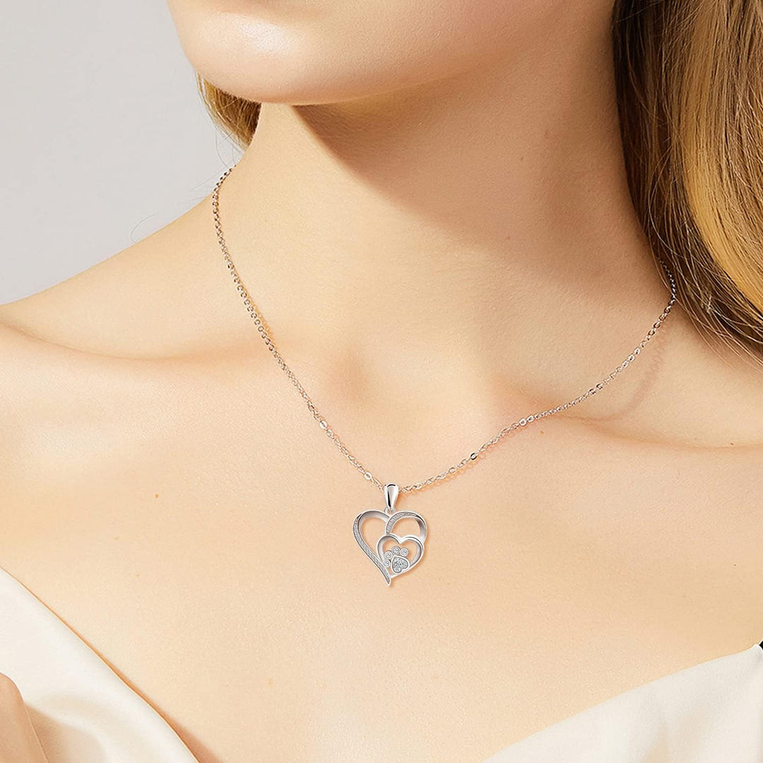 Collana color argento con Zampa e Cuore in Zirconia