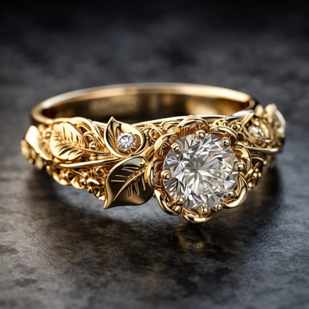 Anello in Zirconia Foglia color oro