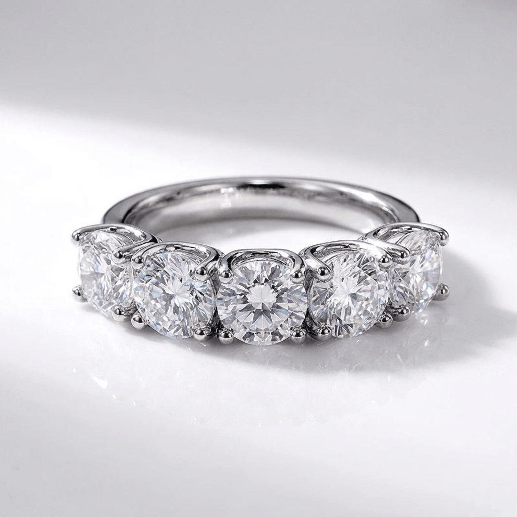 ANELLO ROTONDO ARGENTO CINQUE DIAMANTI