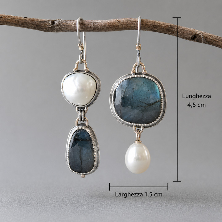 Orecchini Vintage in Pietra Blu e Perla