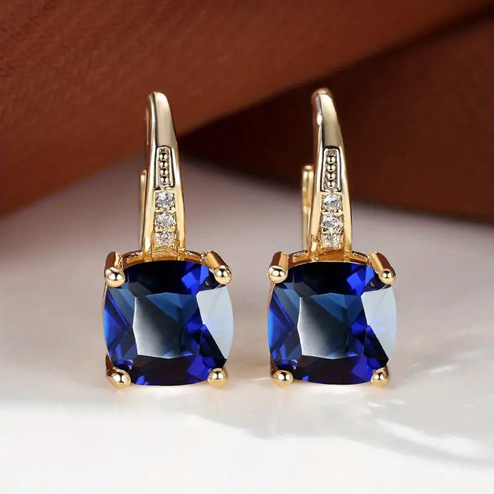 Orecchini a Cerchio color oro Pietra Blu Mistico