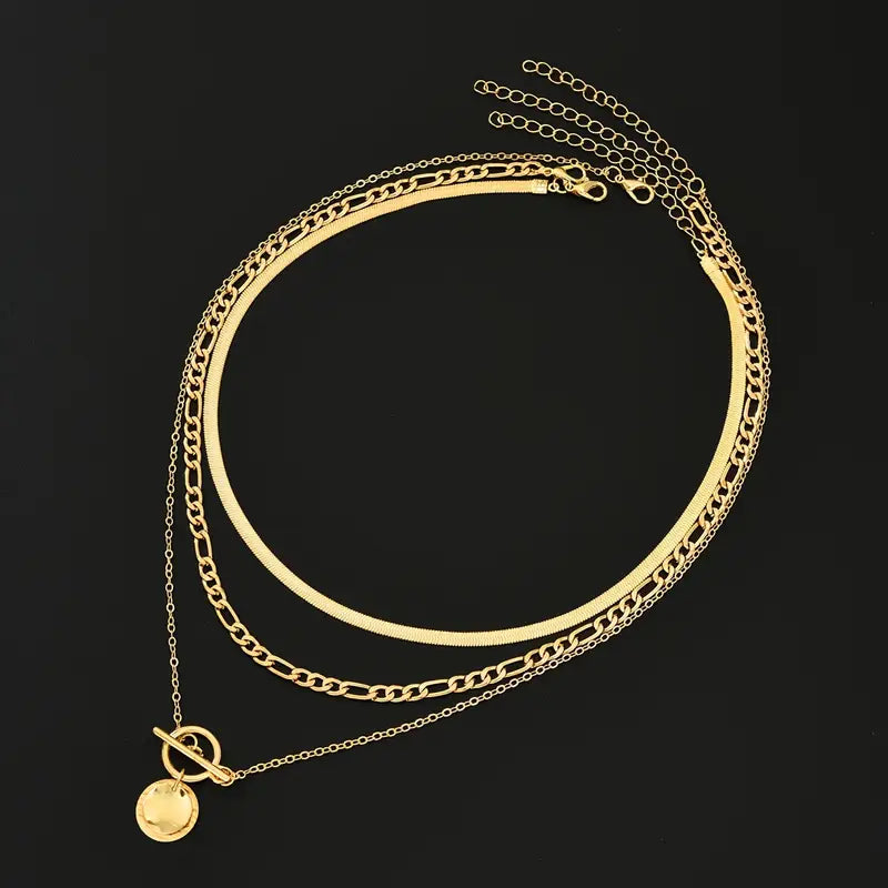 Collana a strati con moneta testurizzata Savira | Oro