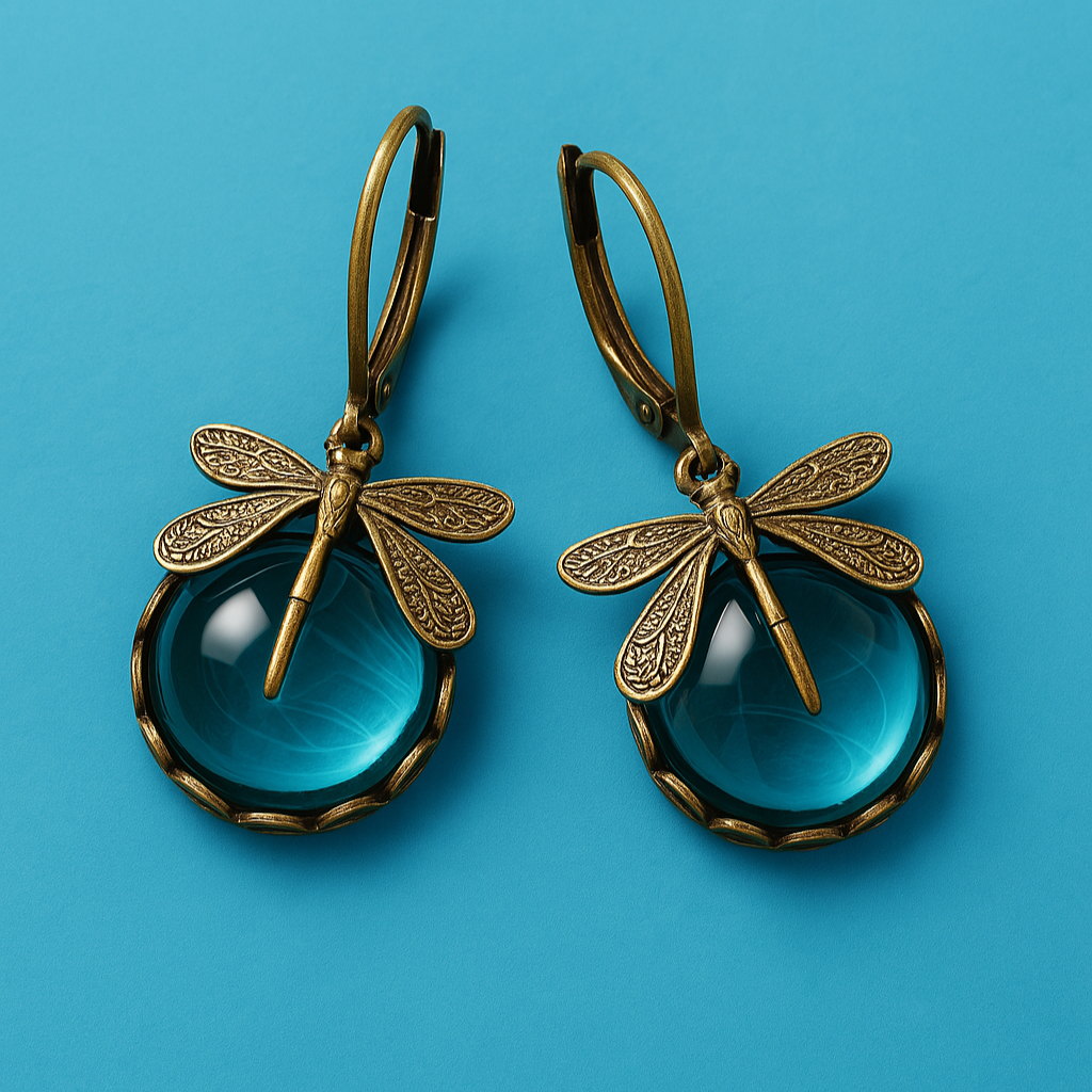 Orecchini a forma di Libellula Sferica color oro Antico