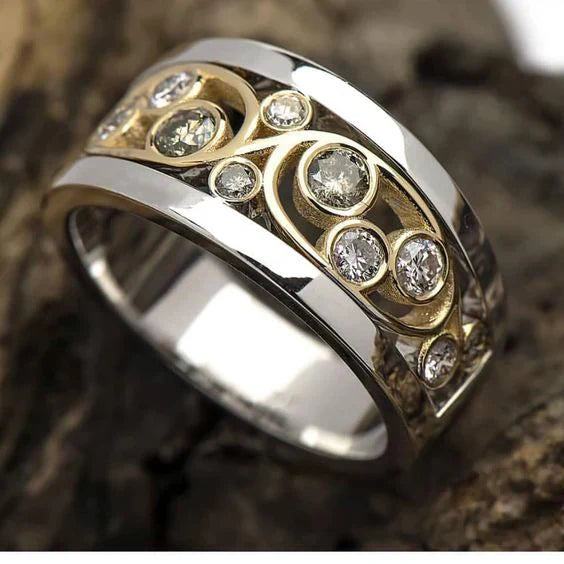 Anello Vintage color oro e color argento con Edera in Zirconia