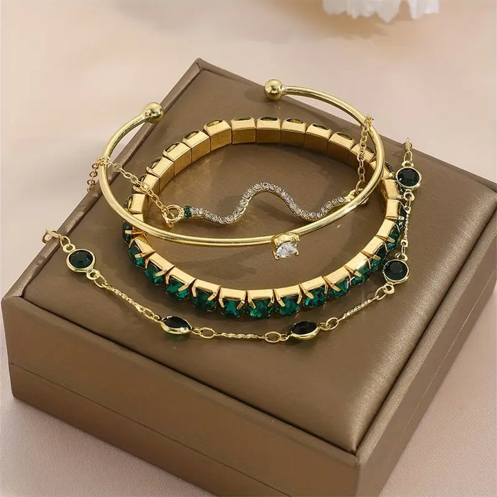Set di Bracciali Pietra Verde Puro | Oro