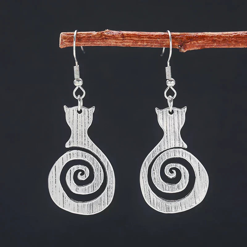 Orecchini a spirale con gatti vintage