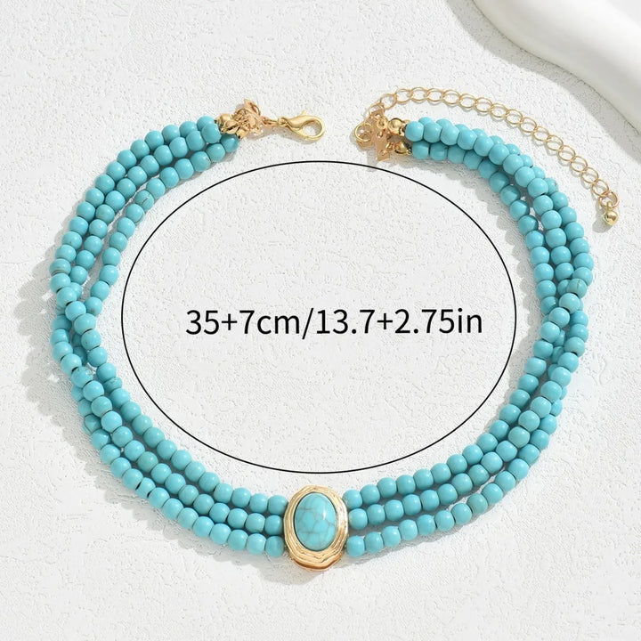 Collana Elegante Vintage con Perline Turchesi
