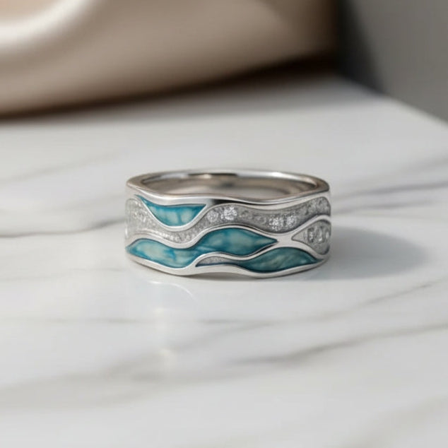 Anello color argento con Onde Turchesi
