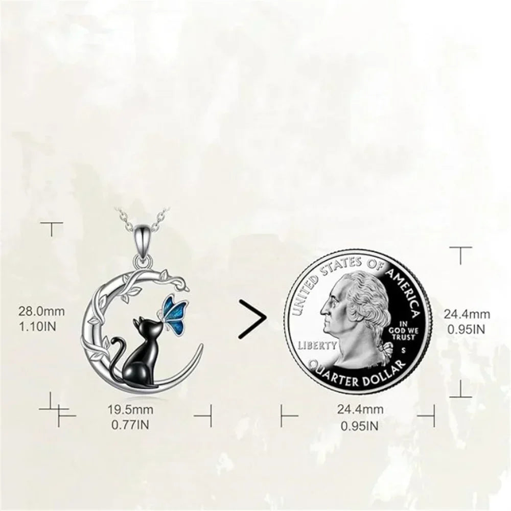 Collana con Pendente in Cristallo a Forma di Gatto Luna Farfalla