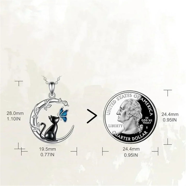 Collana con Pendente in Cristallo a Forma di Gatto Luna Farfalla