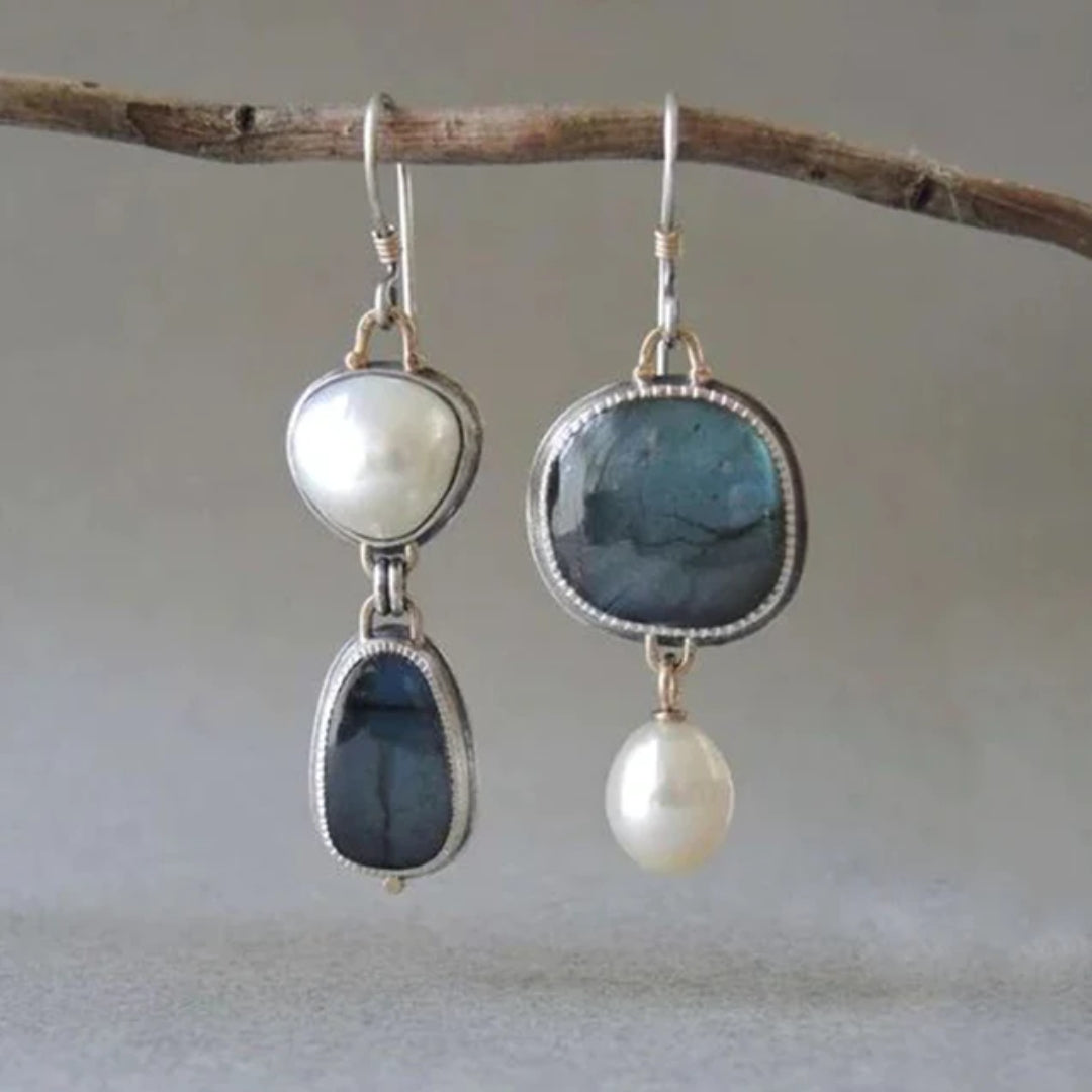 Orecchini Vintage in Pietra Blu e Perla