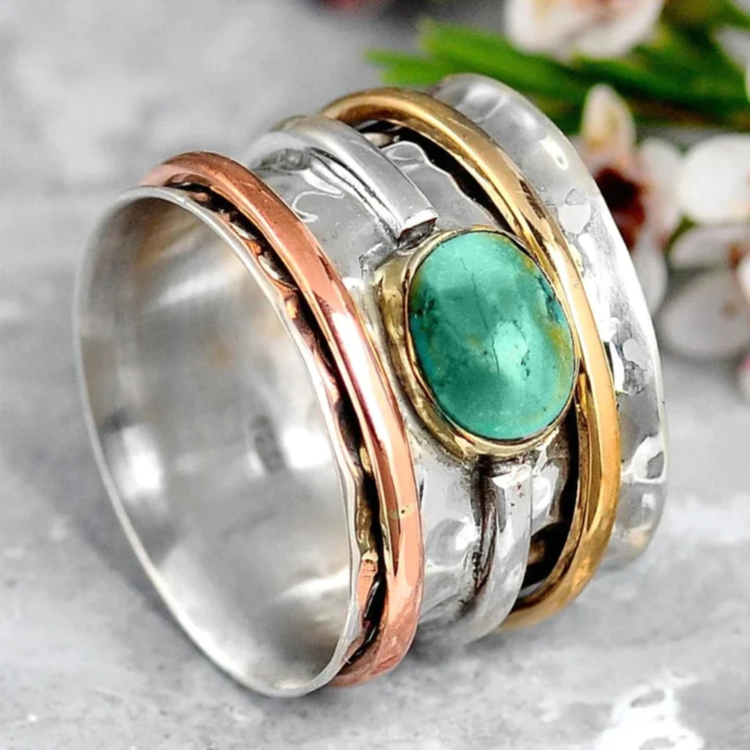 Coco - Anello Vintage color oro e color argento con Turchese