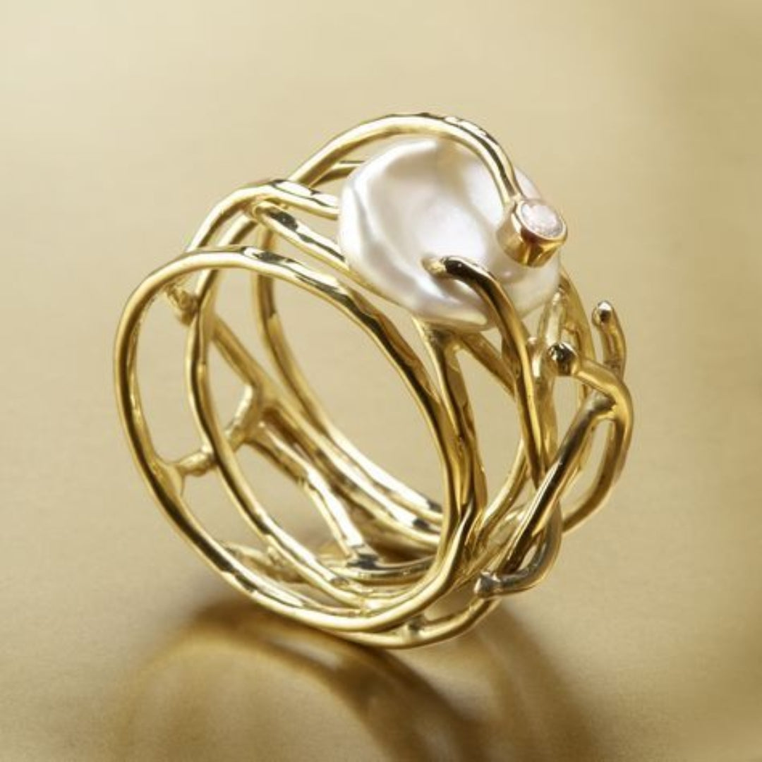 Samira - Anello Sottile color oro e Perle