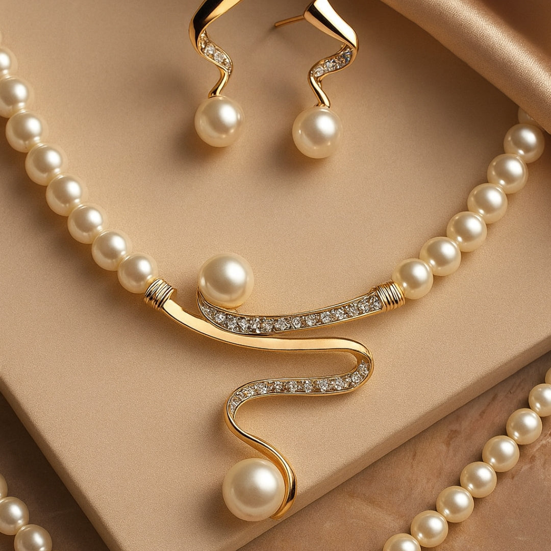 Set di Collana e Orecchini in Perle Naturali
